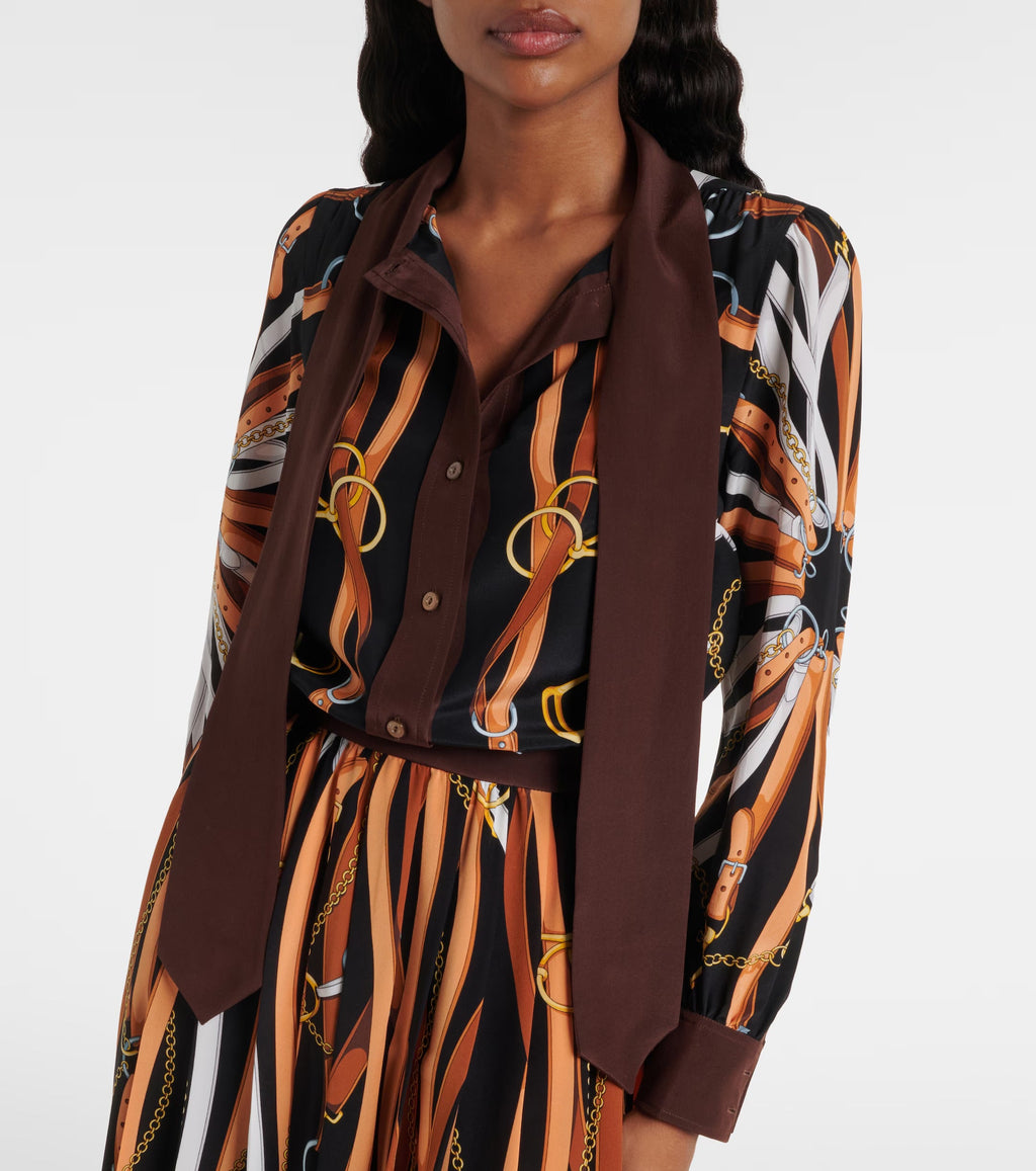 Gucci Printed Tie-Neck Silk Shirt Dress – Multicoloured