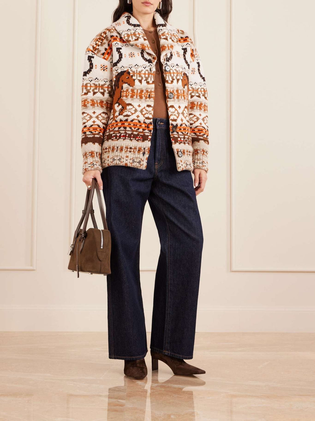 Jacquard-Knit Wool Cardigan