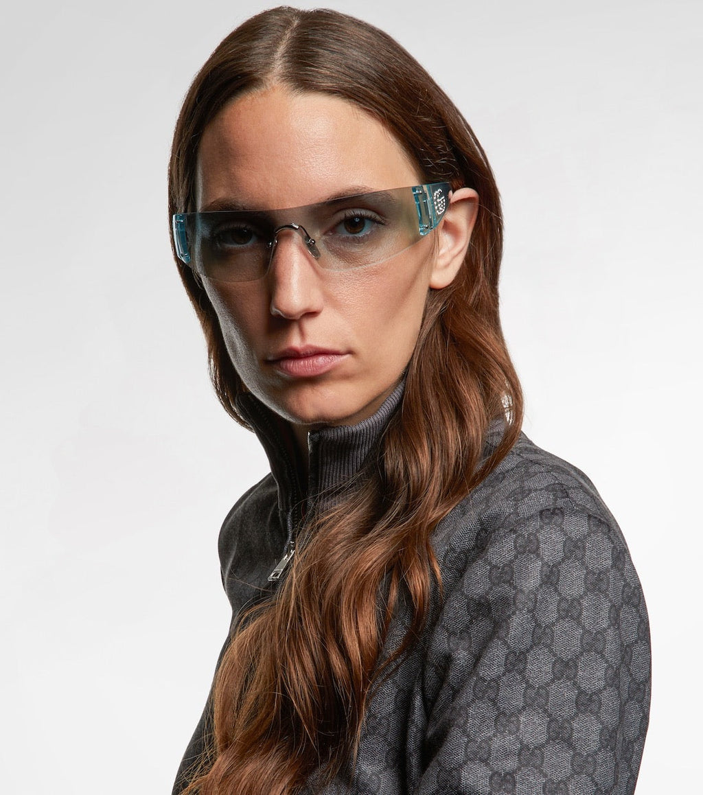 Leonie Interlocking G Mask Sunglasses — Blue