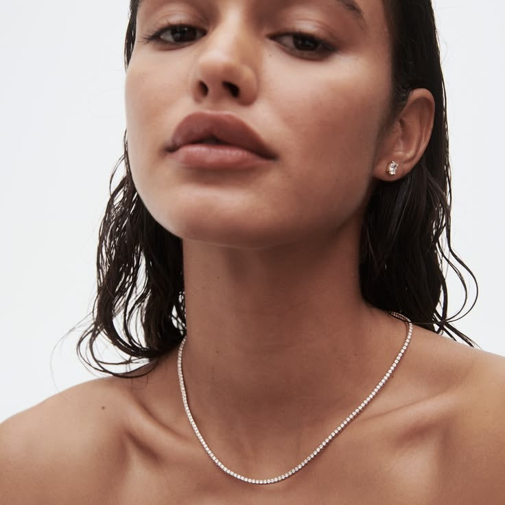 Round Lab-Grown Diamond Tennis Necklace