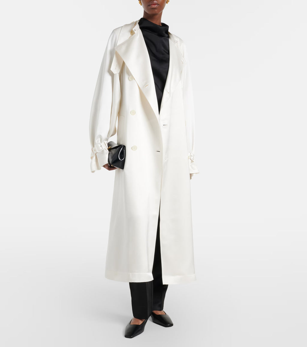 Belted Double-Breasted Satin Trench Coat