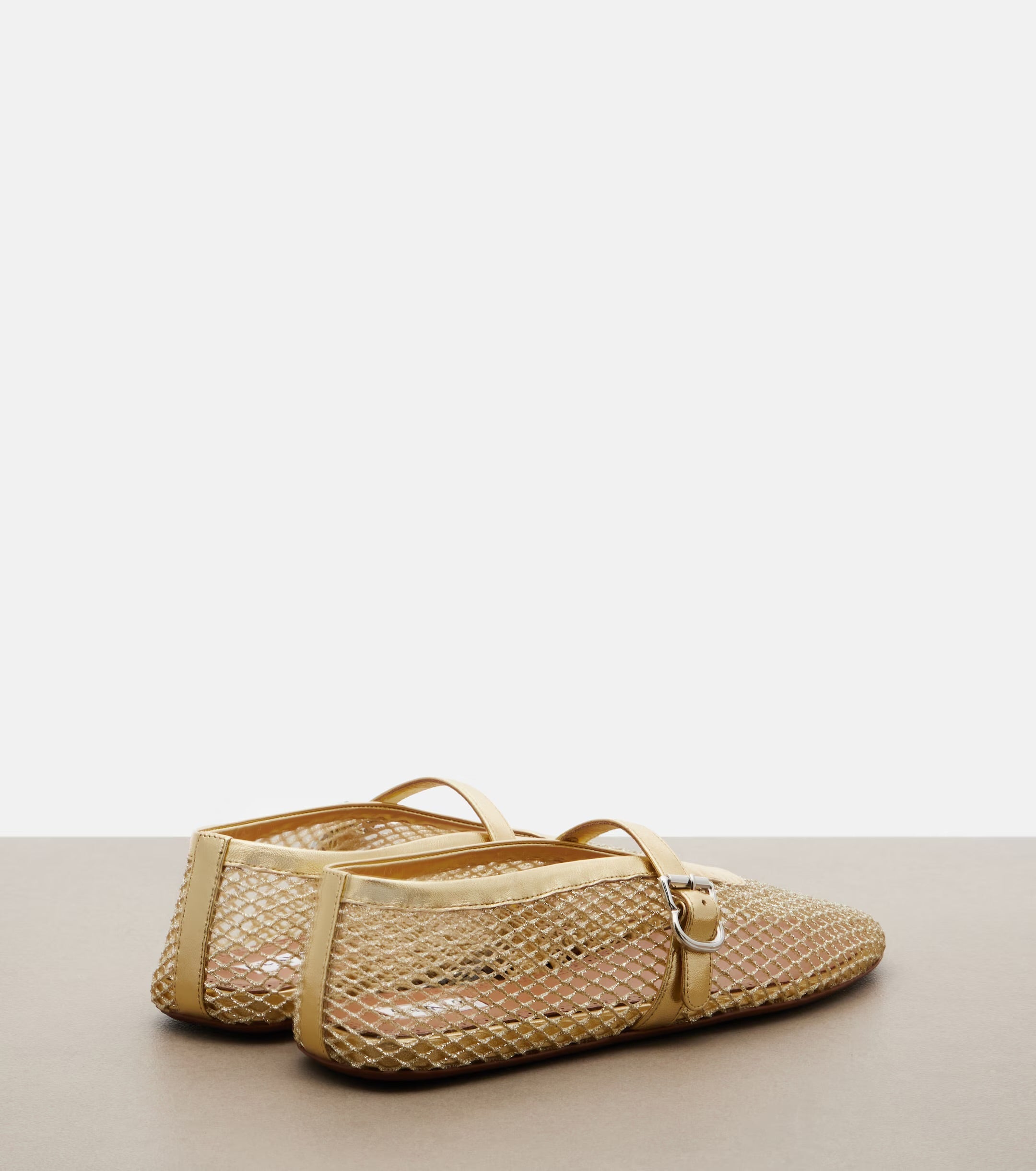 Leather-trimmed Fishnet Ballet Flats