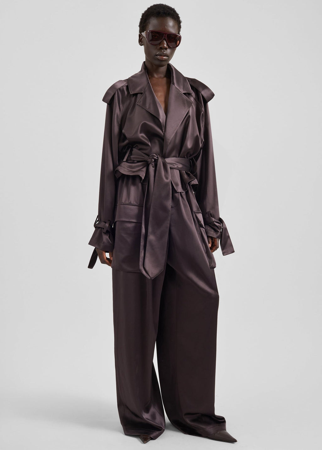 Simona Cropped Satin Trench Coat