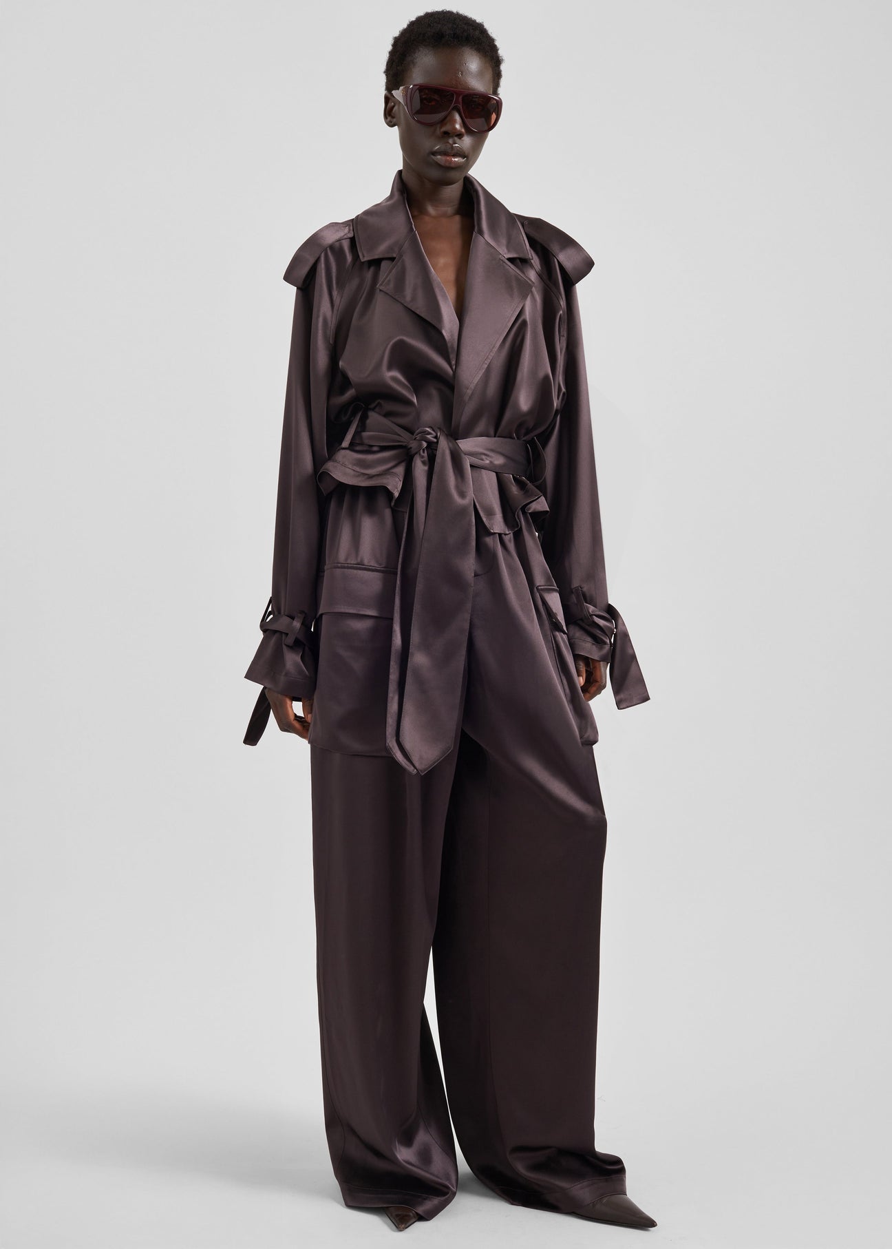 Simona Cropped Satin Trench Coat