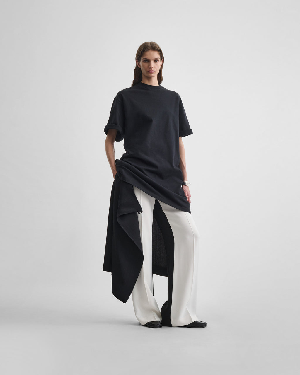 APRON TROUSERS | black/white woven viscose