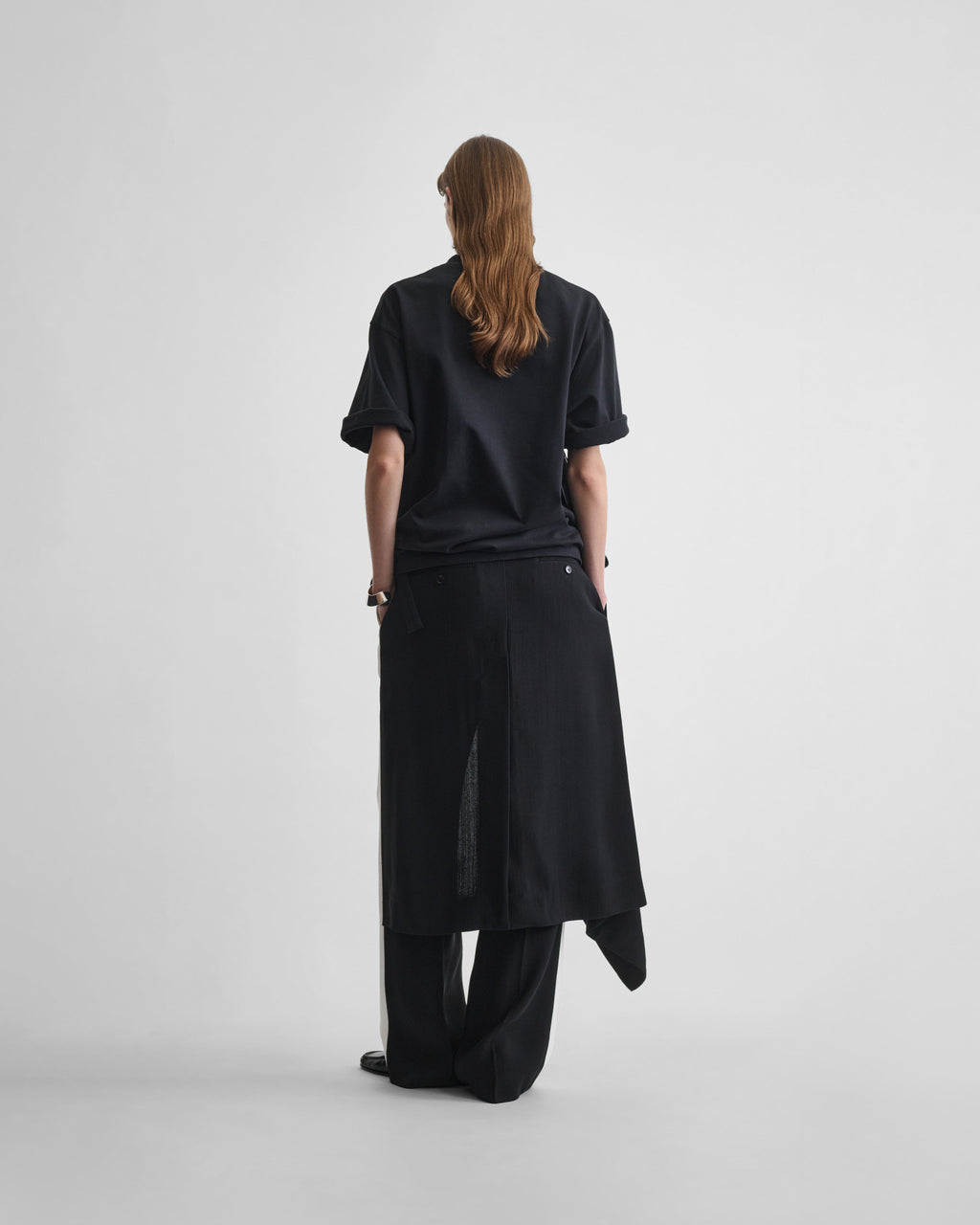 APRON TROUSERS | black/white woven viscose