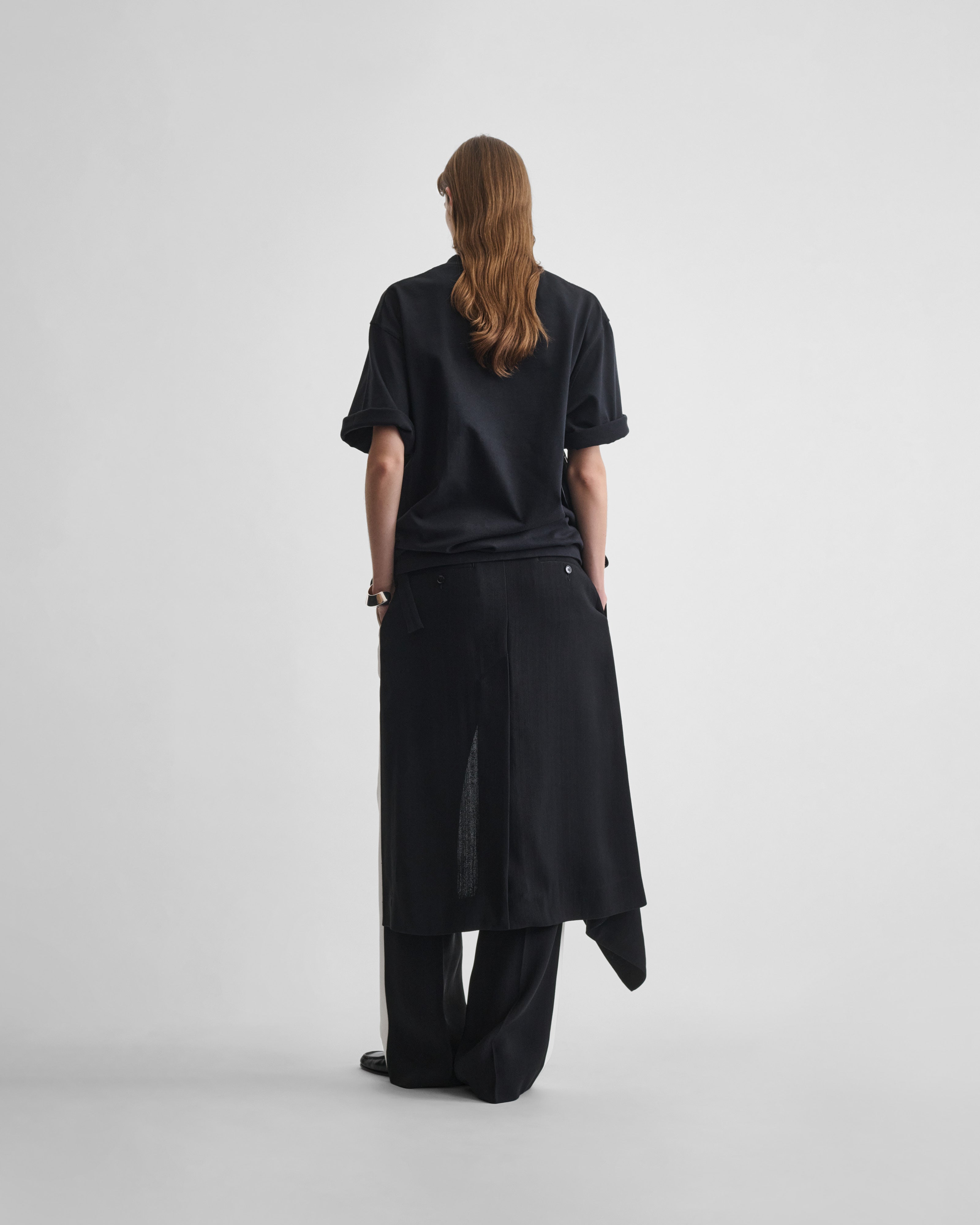 APRON TROUSERS | black/white woven viscose
