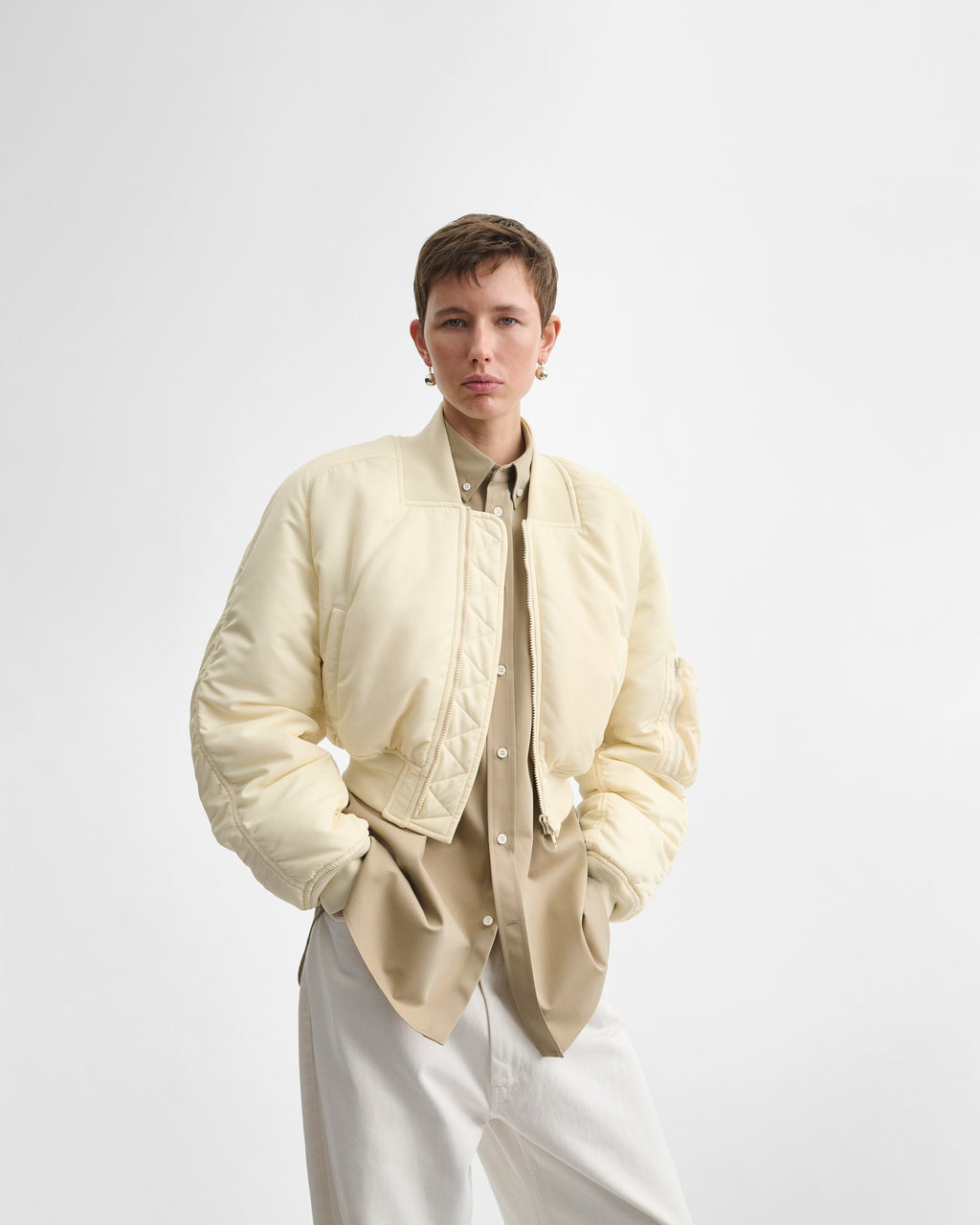 SHRUNK BOMBER | cream nylon