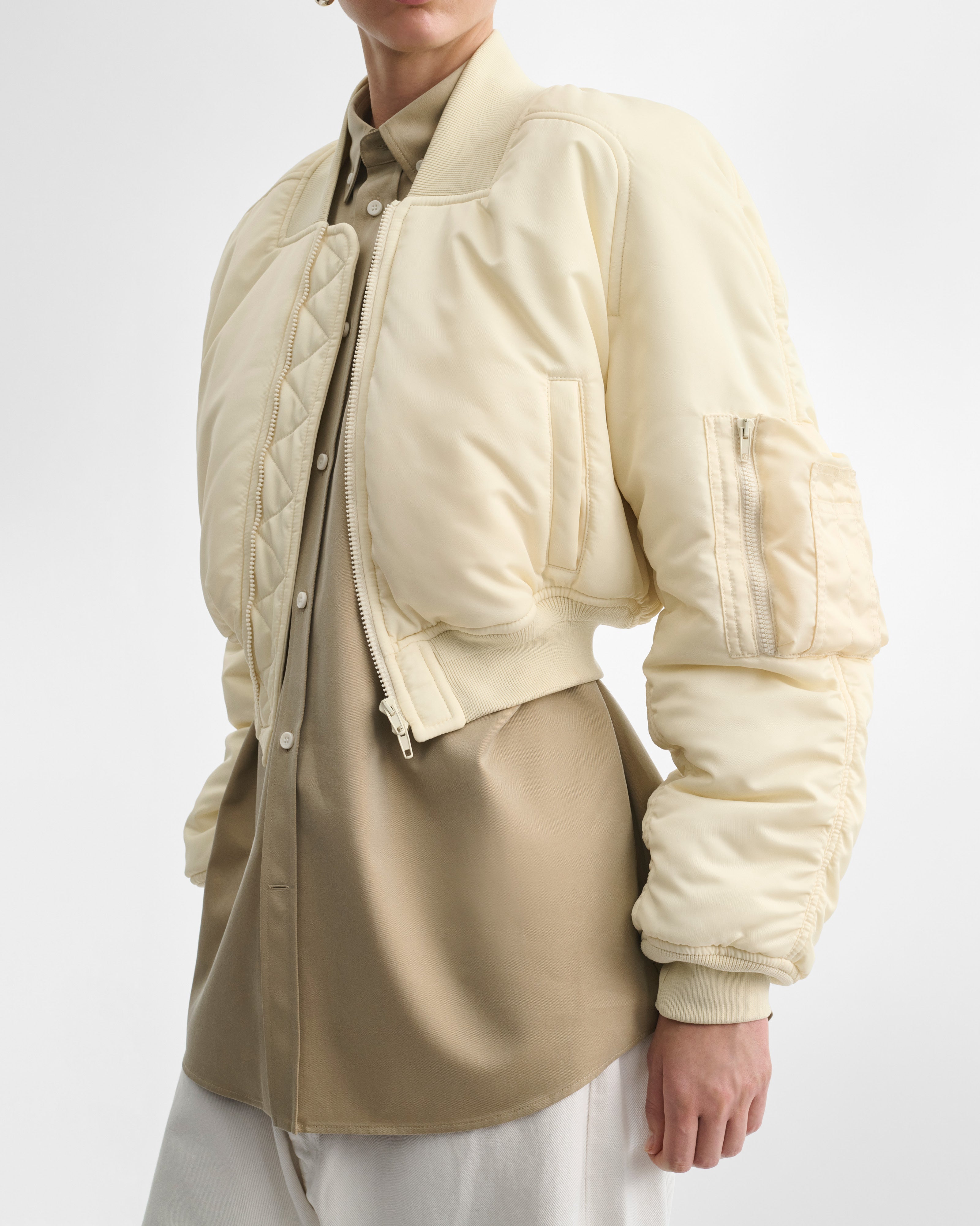 SHRUNK BOMBER | cream nylon