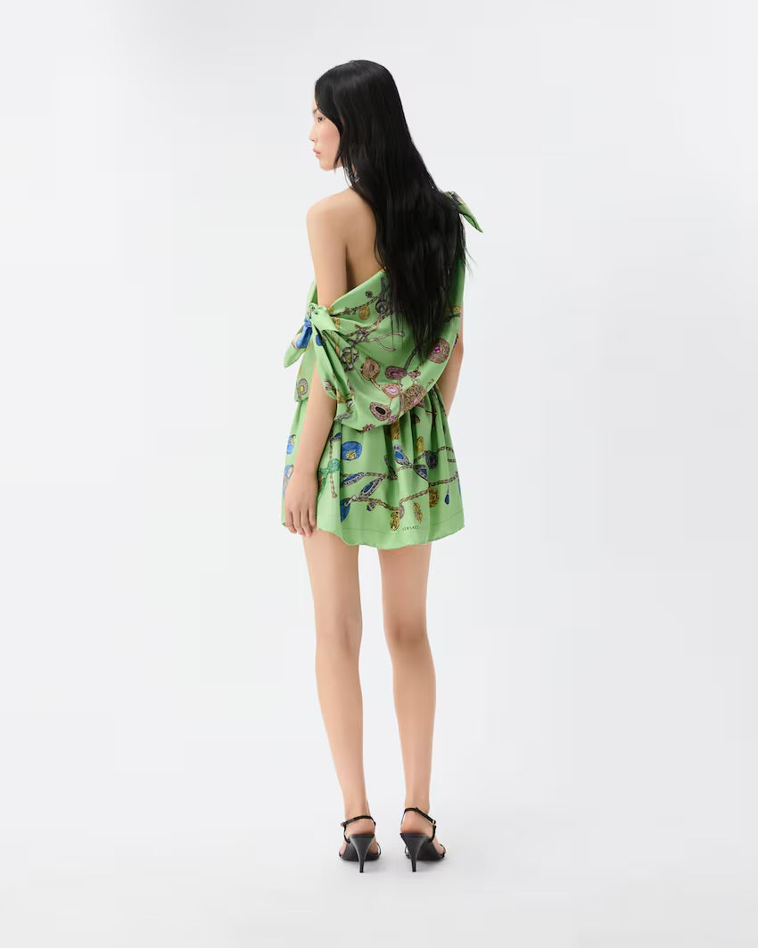 Versace Printed Silk Twill Mini Dress – Green