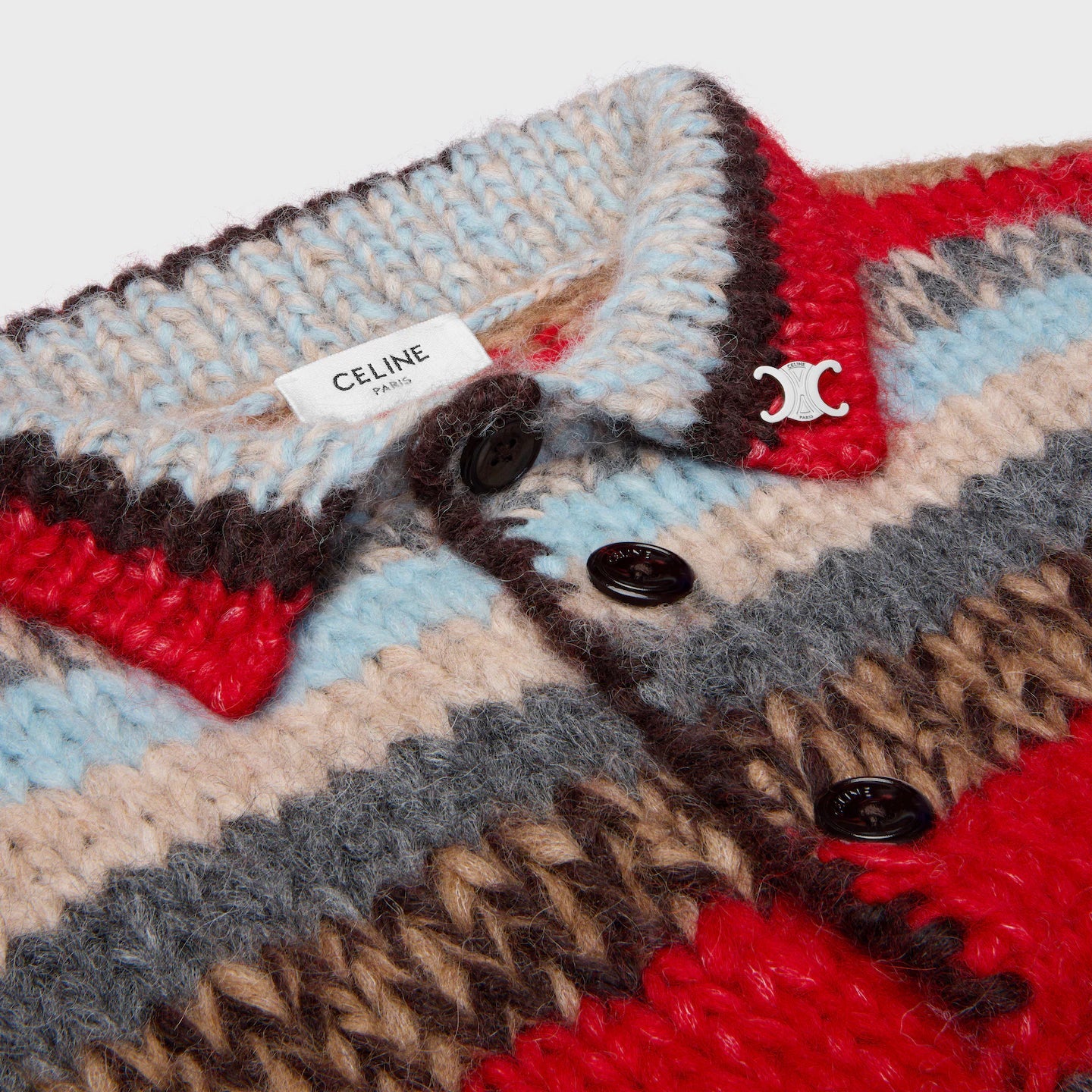 Polo Sweater in Mouline Alpaca and Wool — Red/Multicolor