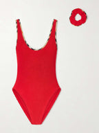 Burberry + Hunza G Faye Checked Original Crinkle™ Swimsuit — Red