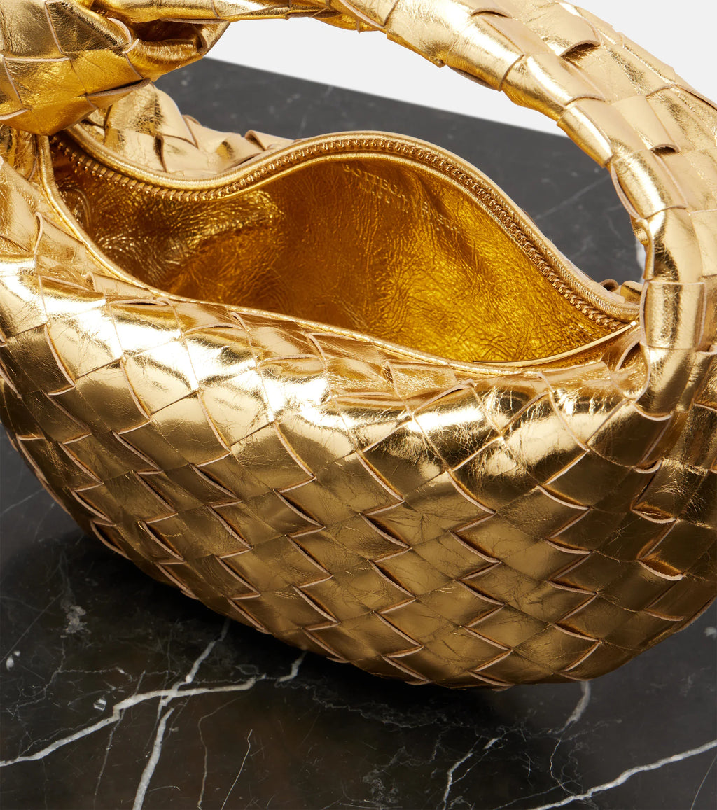 Bottega Veneta Jodie Intrecciato Metallic Leather Tote – Gold