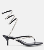 René Caovilla Embellished Satin Thong Sandals – Black