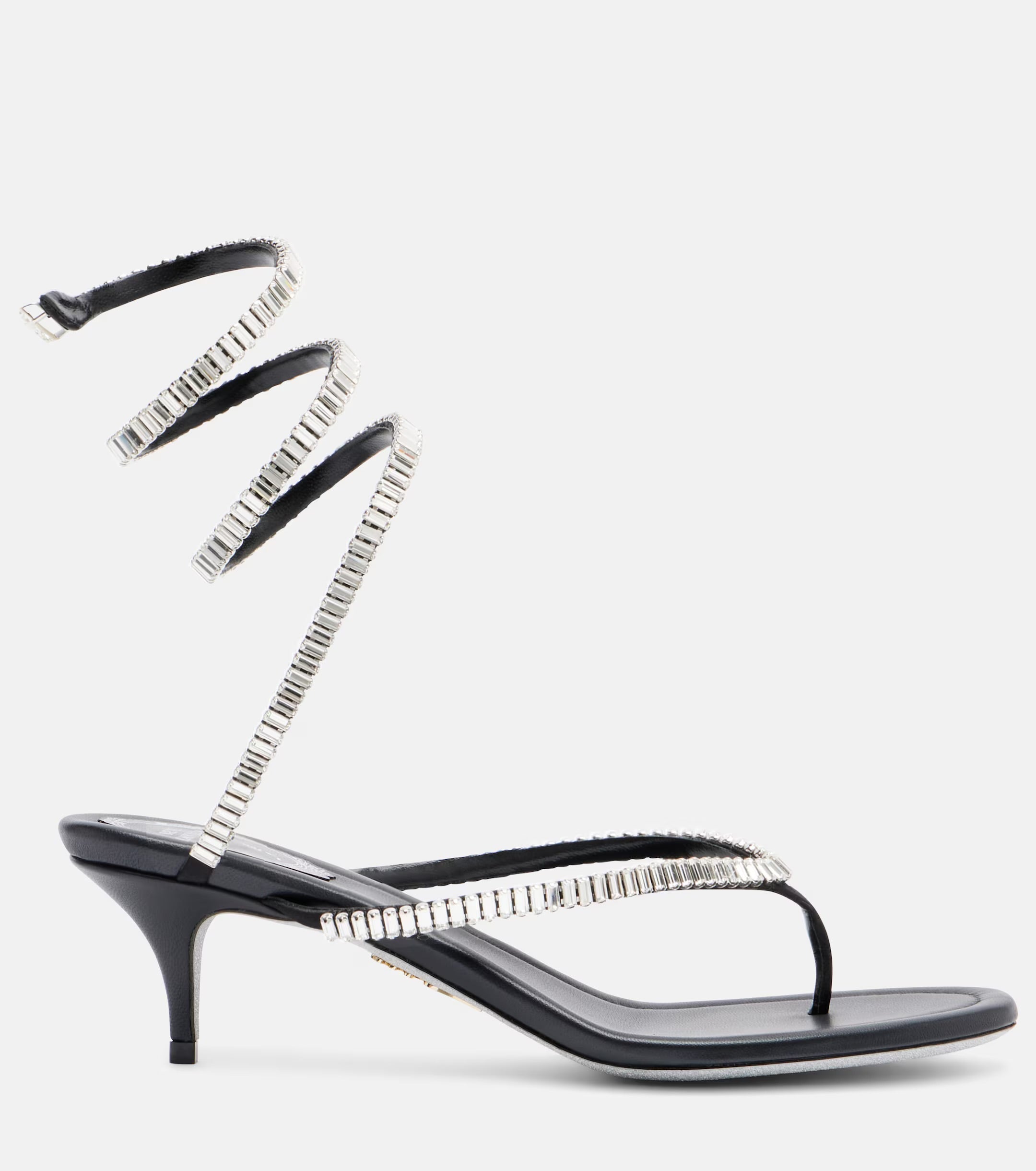 René Caovilla Embellished Satin Thong Sandals – Black