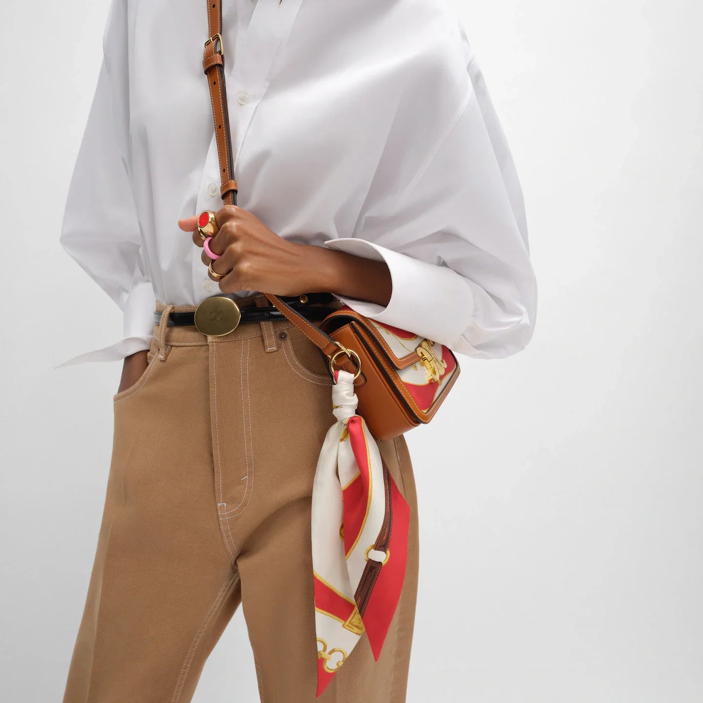 Céline Teen Triomphe Bag in Silk and Natural Calfskin – Red/Off White