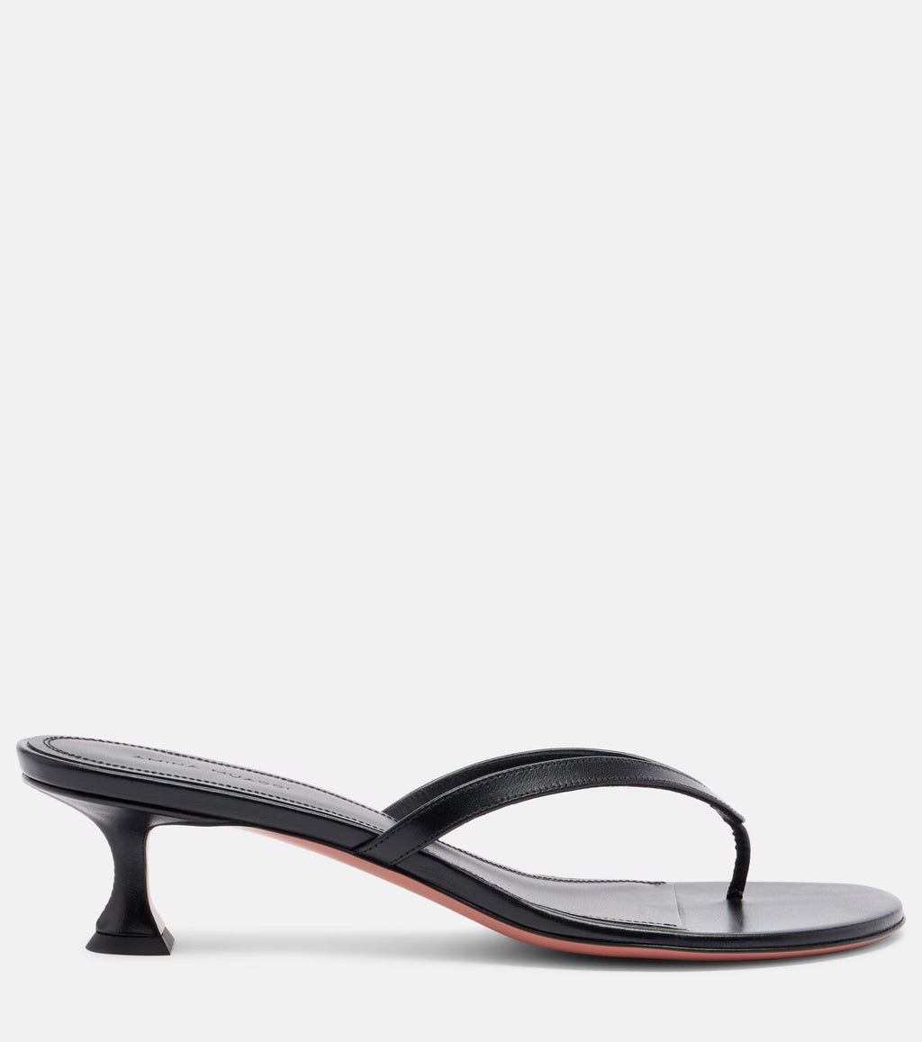 Amina Muaddi Juliette Leather Thong Sandals – Black