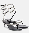 René Caovilla Embellished Satin Thong Sandals – Black