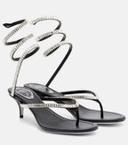 René Caovilla Embellished Satin Thong Sandals – Black