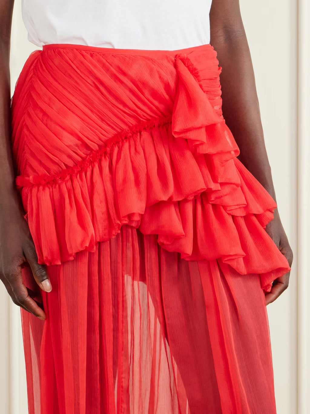 Shelby Ruffled Silk-Chiffon Maxi Skirt