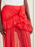 Shelby Ruffled Silk-Chiffon Maxi Skirt