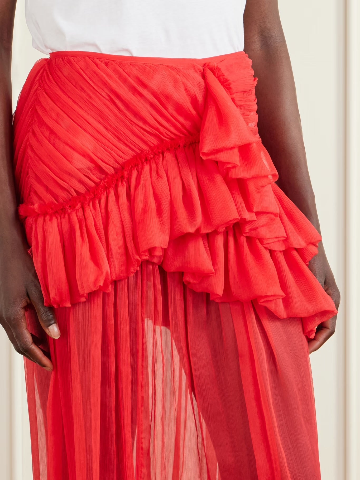 Shelby Ruffled Silk-Chiffon Maxi Skirt