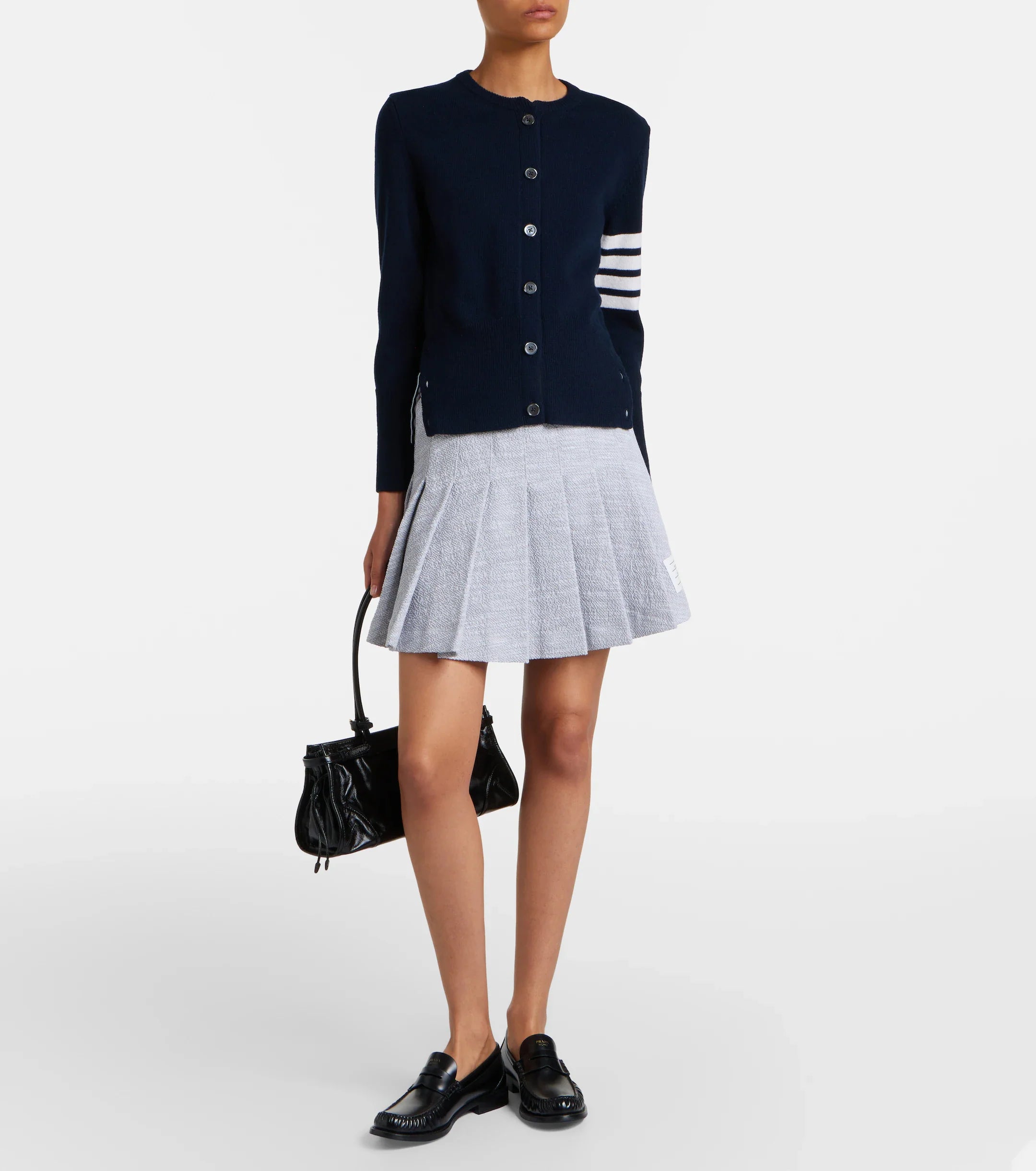 Thom Browne Pleated Cotton-Blend Tweed Miniskirt – Grey
