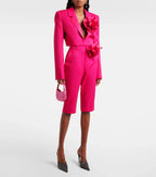 Area Floral Appliqué Wool Capri Pants in Pink