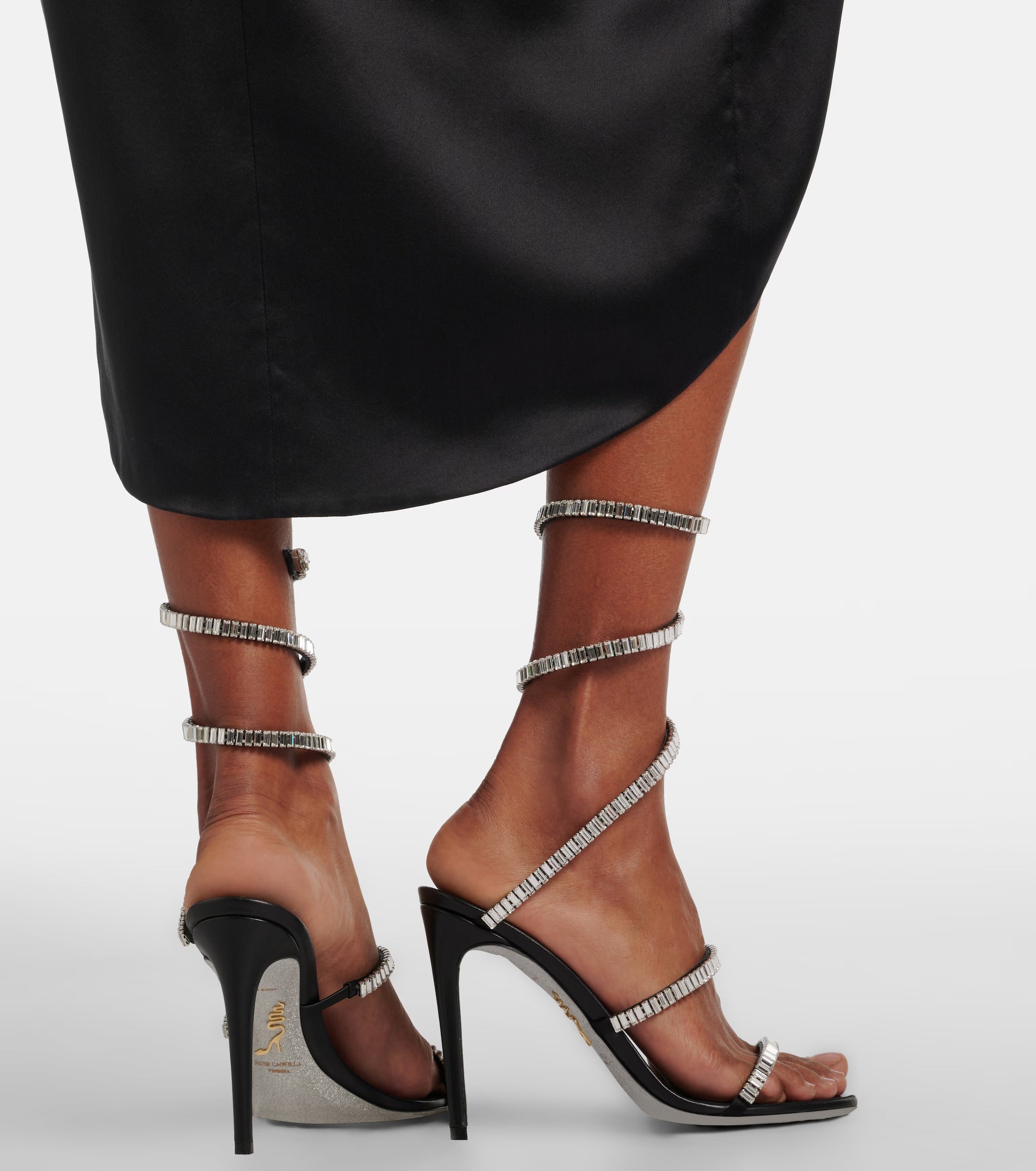 René Caovilla Cleo Spark Embellished Leather Sandals – Black