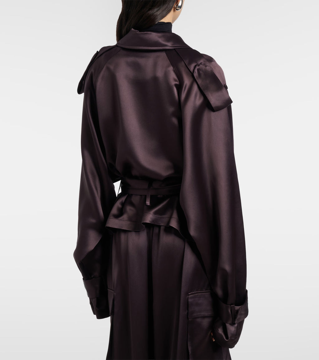 Simona Cropped Satin Trench Coat
