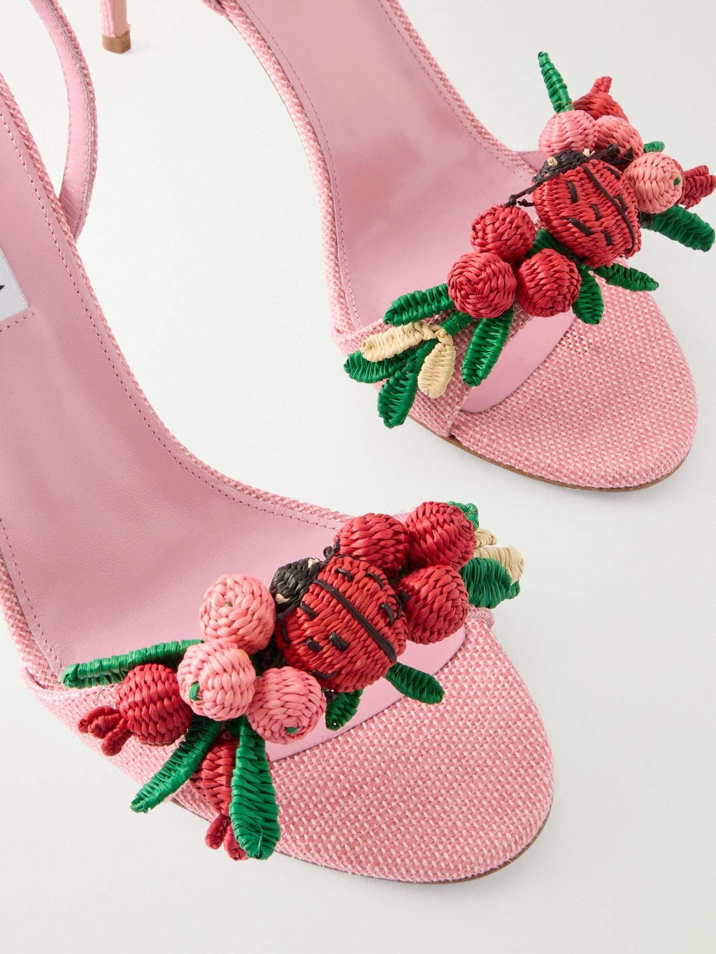 Aquazzura Botanica 105 Embellished Leather and Raffia Sandals