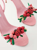 Aquazzura Botanica 105 Embellished Leather and Raffia Sandals