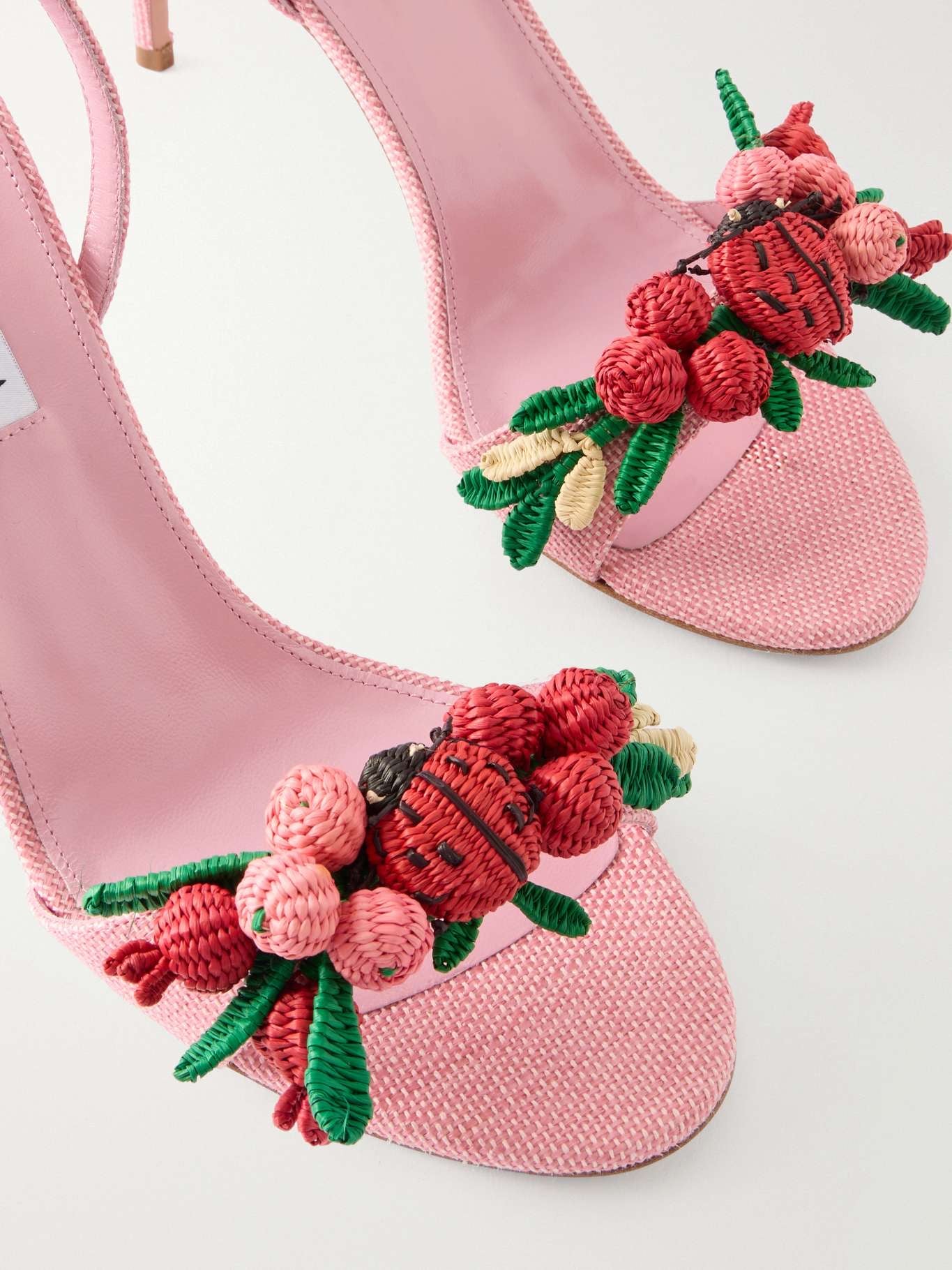 Aquazzura Botanica 105 Embellished Leather and Raffia Sandals