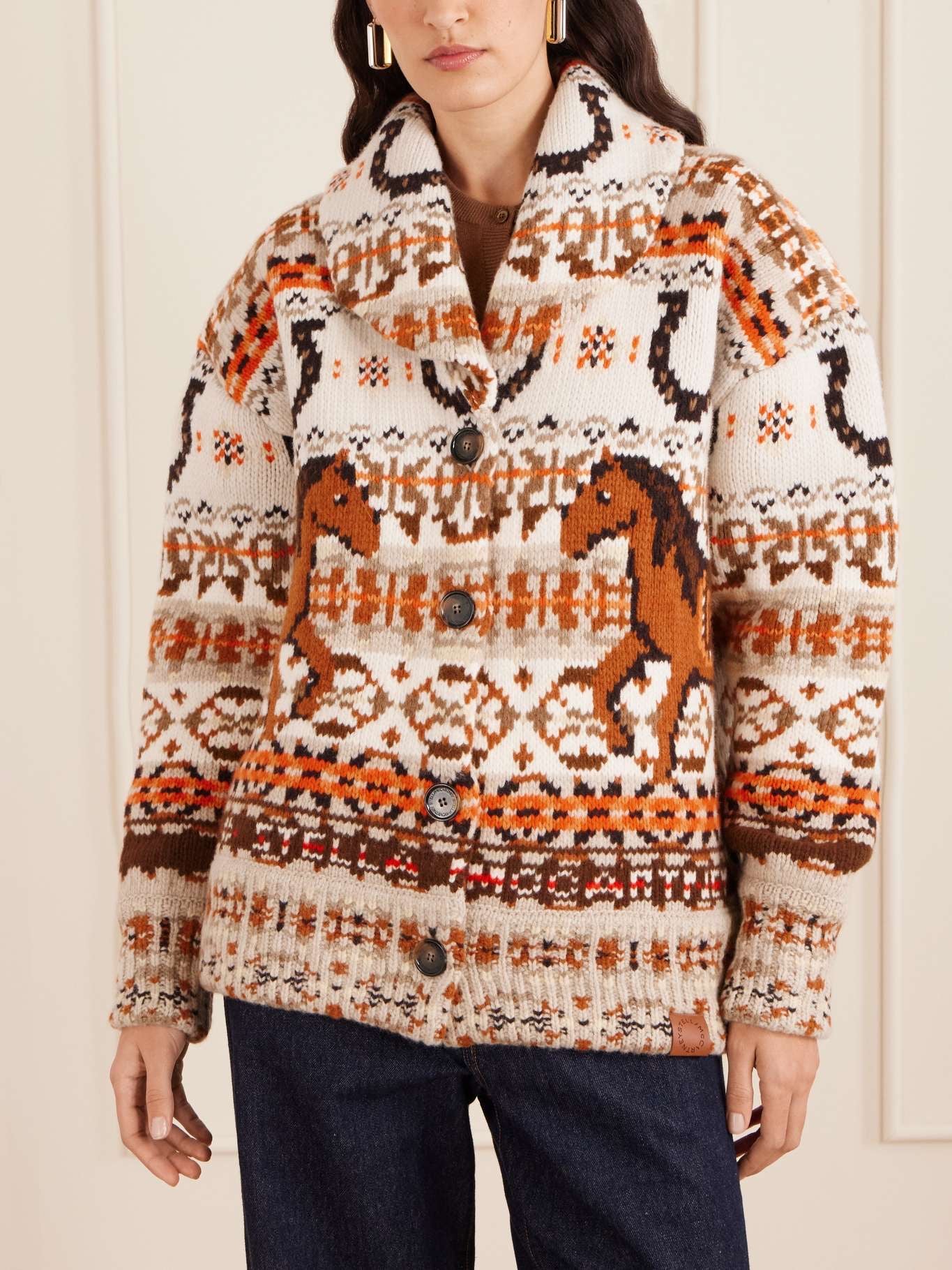 Jacquard-Knit Wool Cardigan