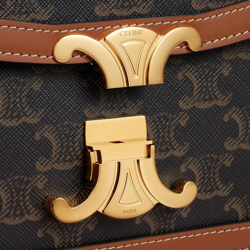 Céline Teen Triomphe Bag in Triomphe Canvas and Calfskin – Tan