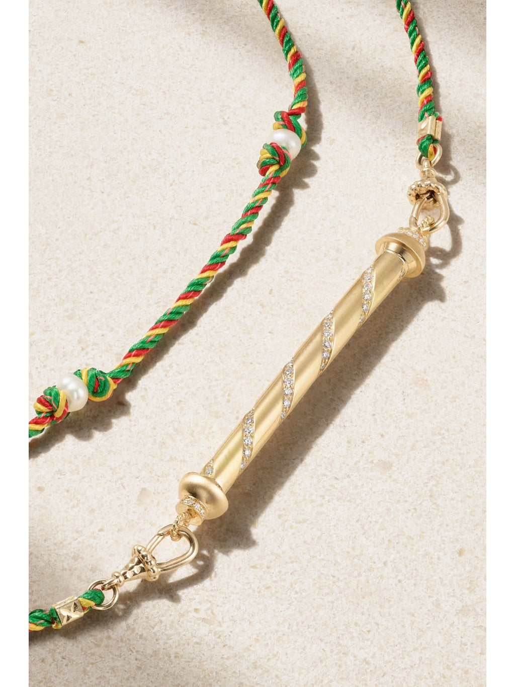 Candy Cane 18-Karat Gold, Cord, Pearl and Diamond Necklace