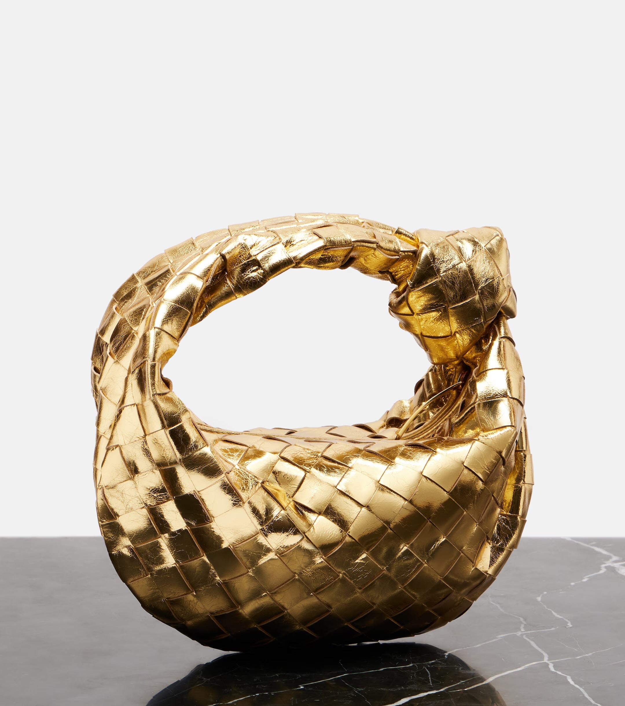 Bottega Veneta Jodie Intrecciato Metallic Leather Tote – Gold