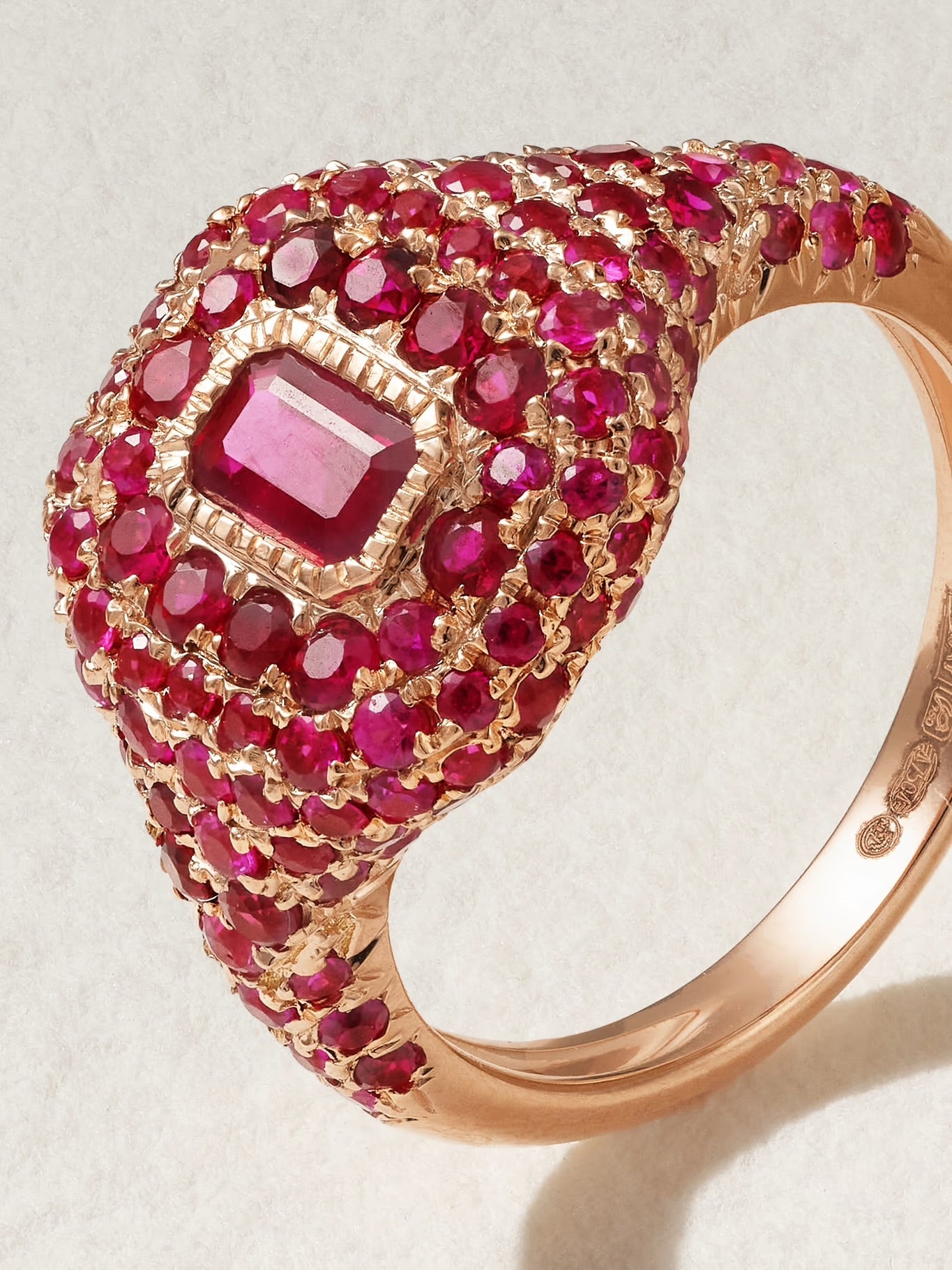 Ruby Pavé Signet Ring, 18K Rose Gold