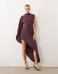 Topshop One Sleeve Drape Maxi Dress in Chocolate