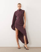 Topshop One Sleeve Drape Maxi Dress in Chocolate