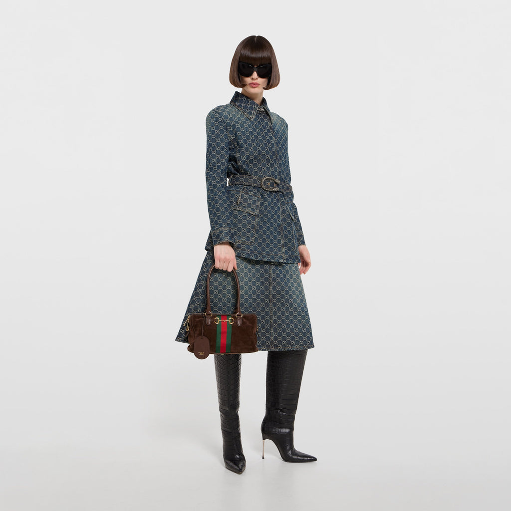 Borsetto Medium Boston Bag in Suede