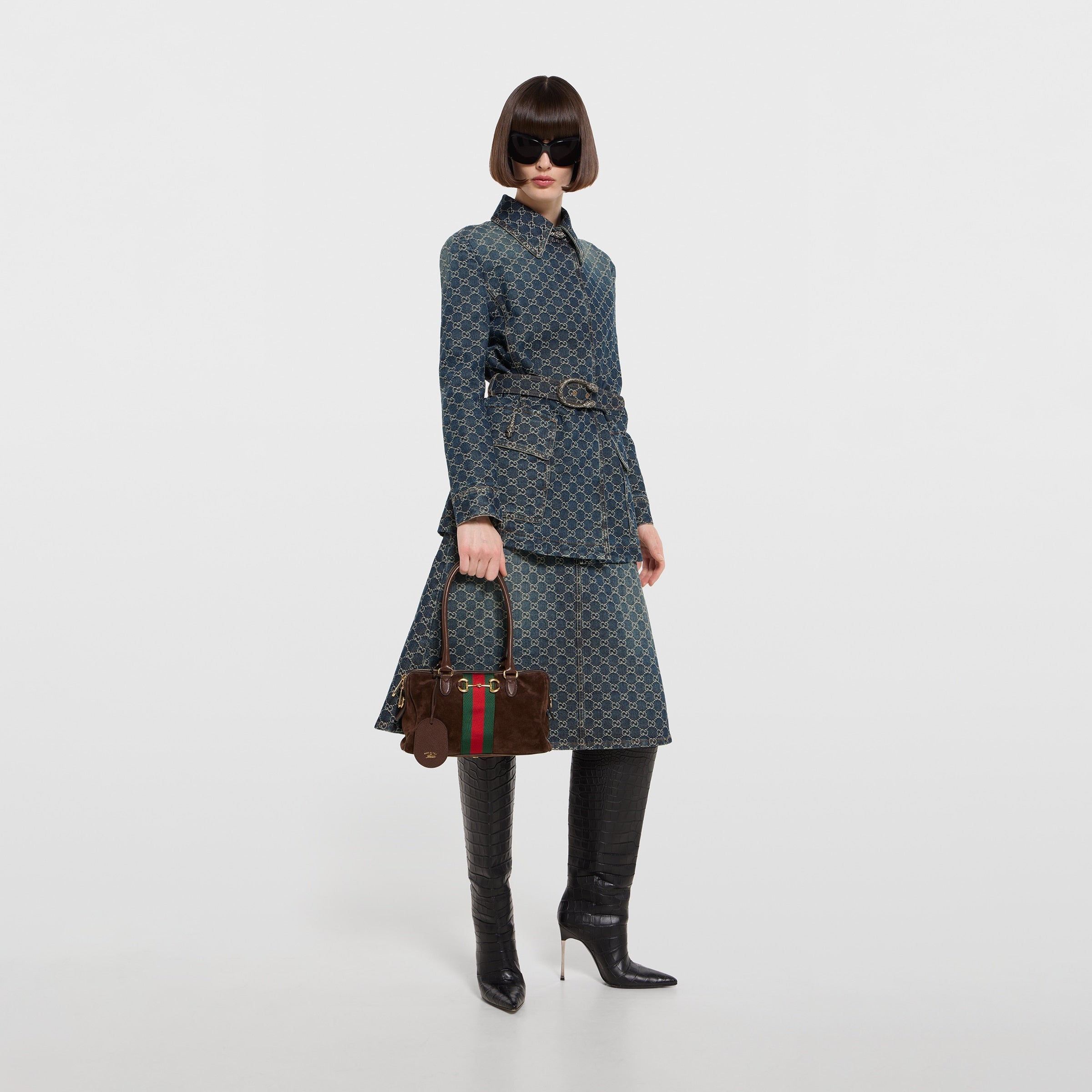 Borsetto Medium Boston Bag in Suede