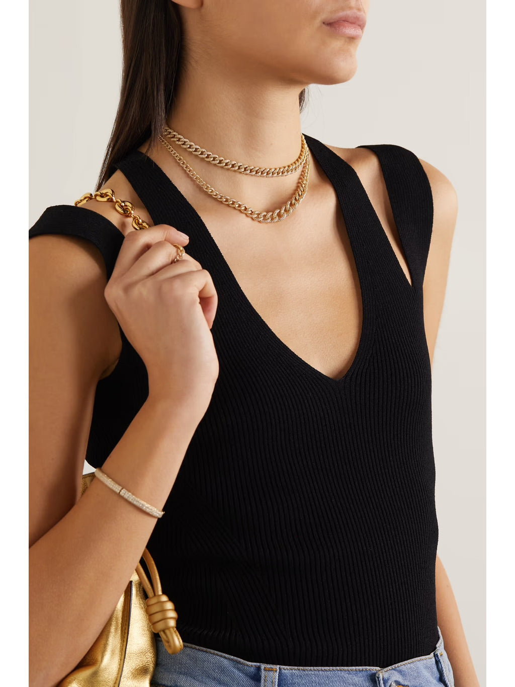 Medium Diamond Link Necklace, 18K Gold