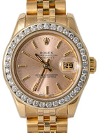 Rolex Datejust 27 in Yellow Gold with Diamond Bezel and Salmon Dial