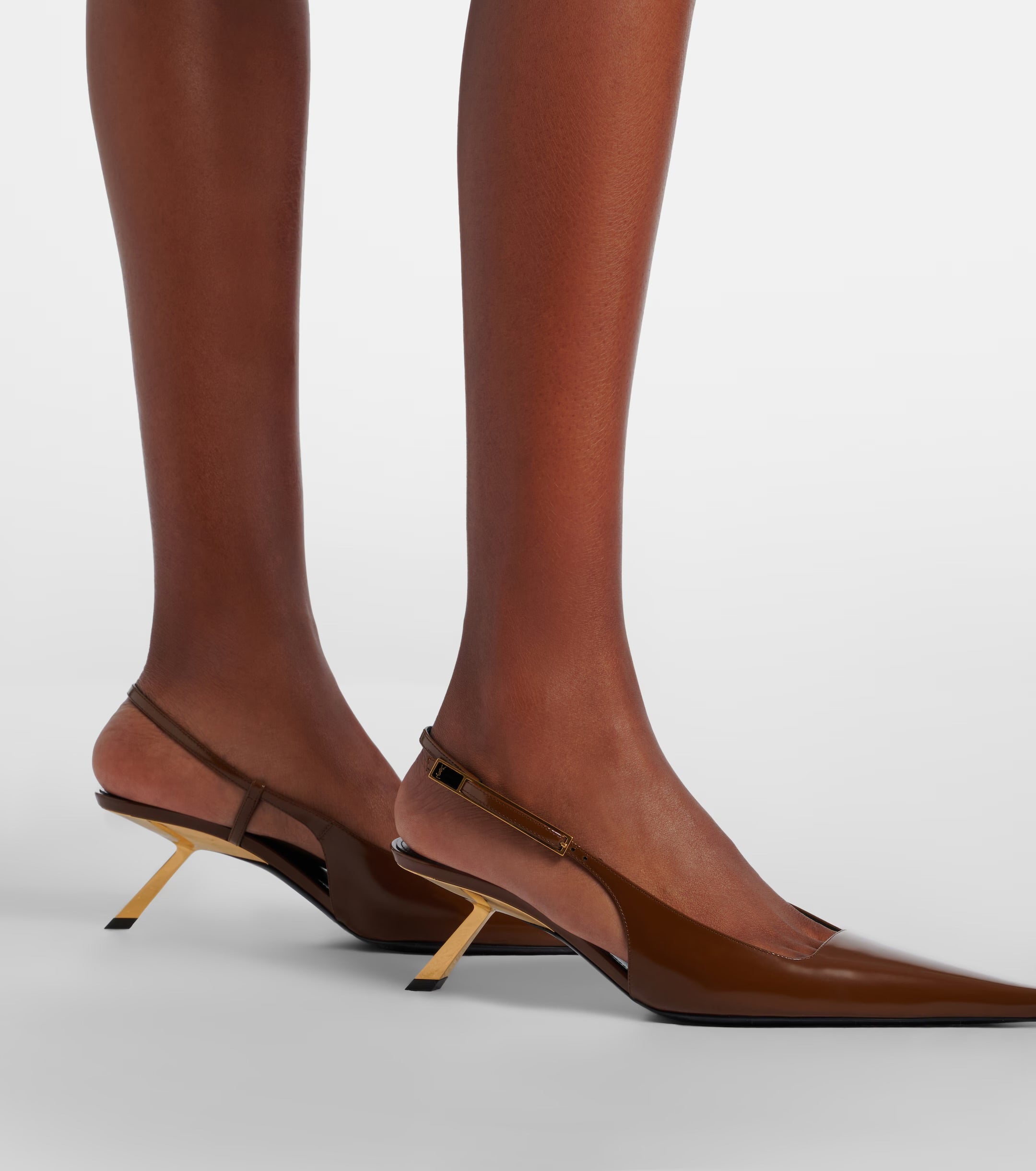 Saint Laurent Lee 55 Patent Leather Slingback Pumps – Brown