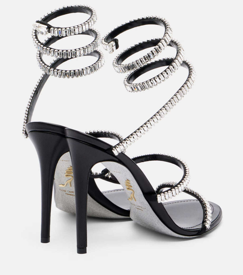 René Caovilla Cleo Spark Embellished Leather Sandals – Black