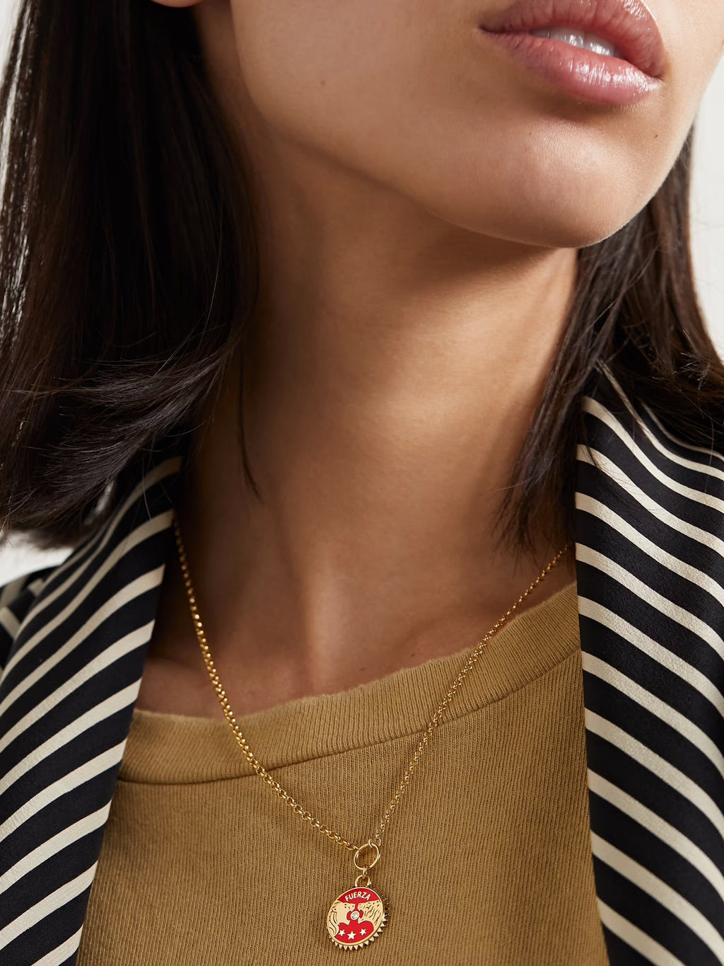 Solar & Lunar Strength Ceramic and Diamond Necklace, 18K Gold