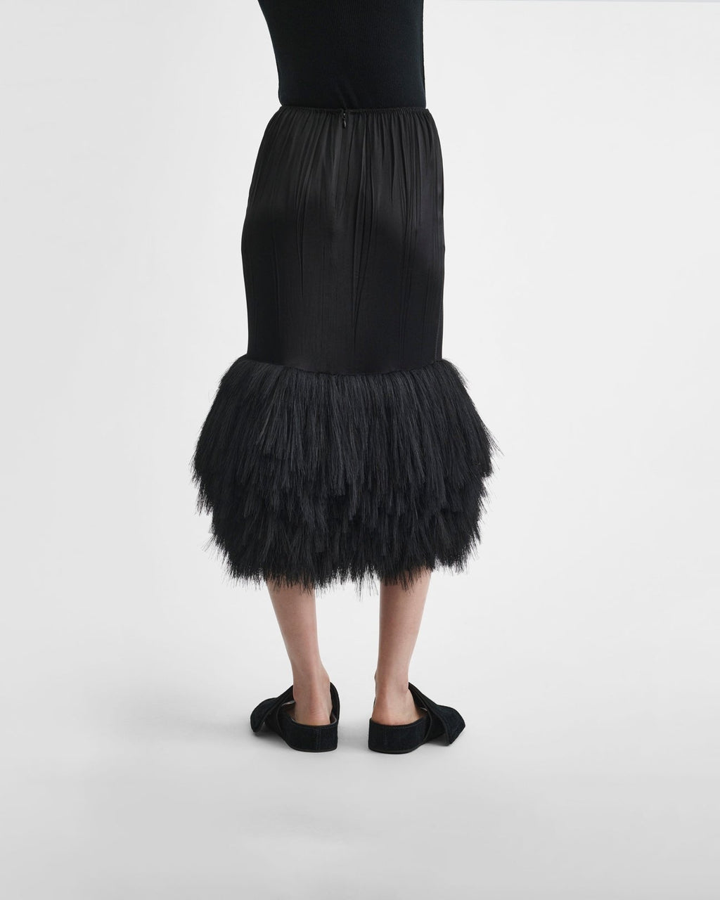 Phoebe Philo Fringed Slip Skirt in Black Silk