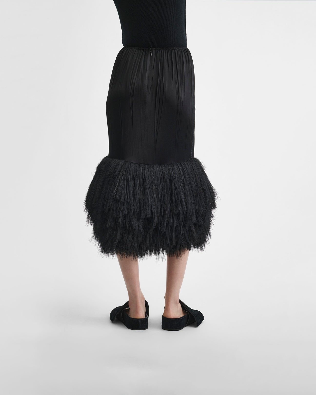 Phoebe Philo Fringed Slip Skirt in Black Silk