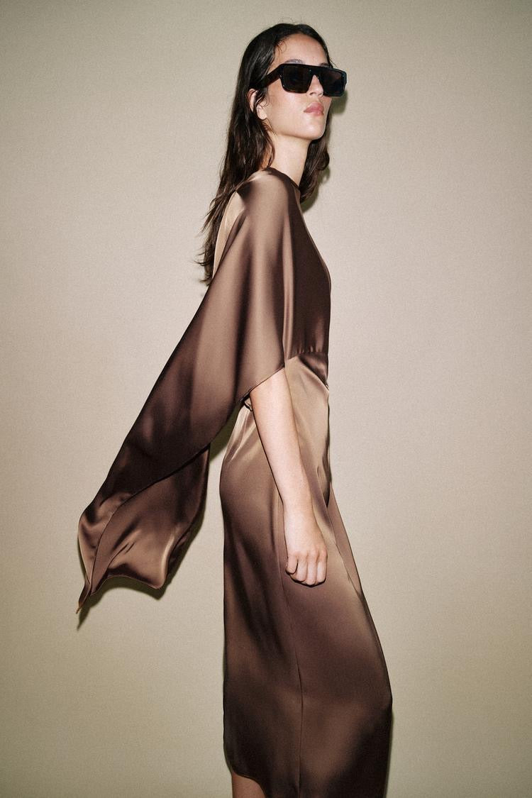 Satin Cape Midi Dress